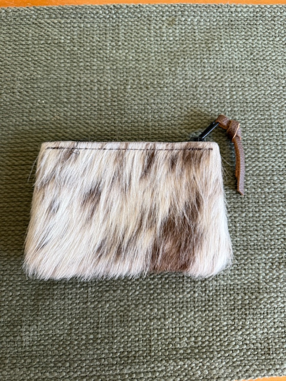 Fur Zip Coin Pouch with Leather Pull